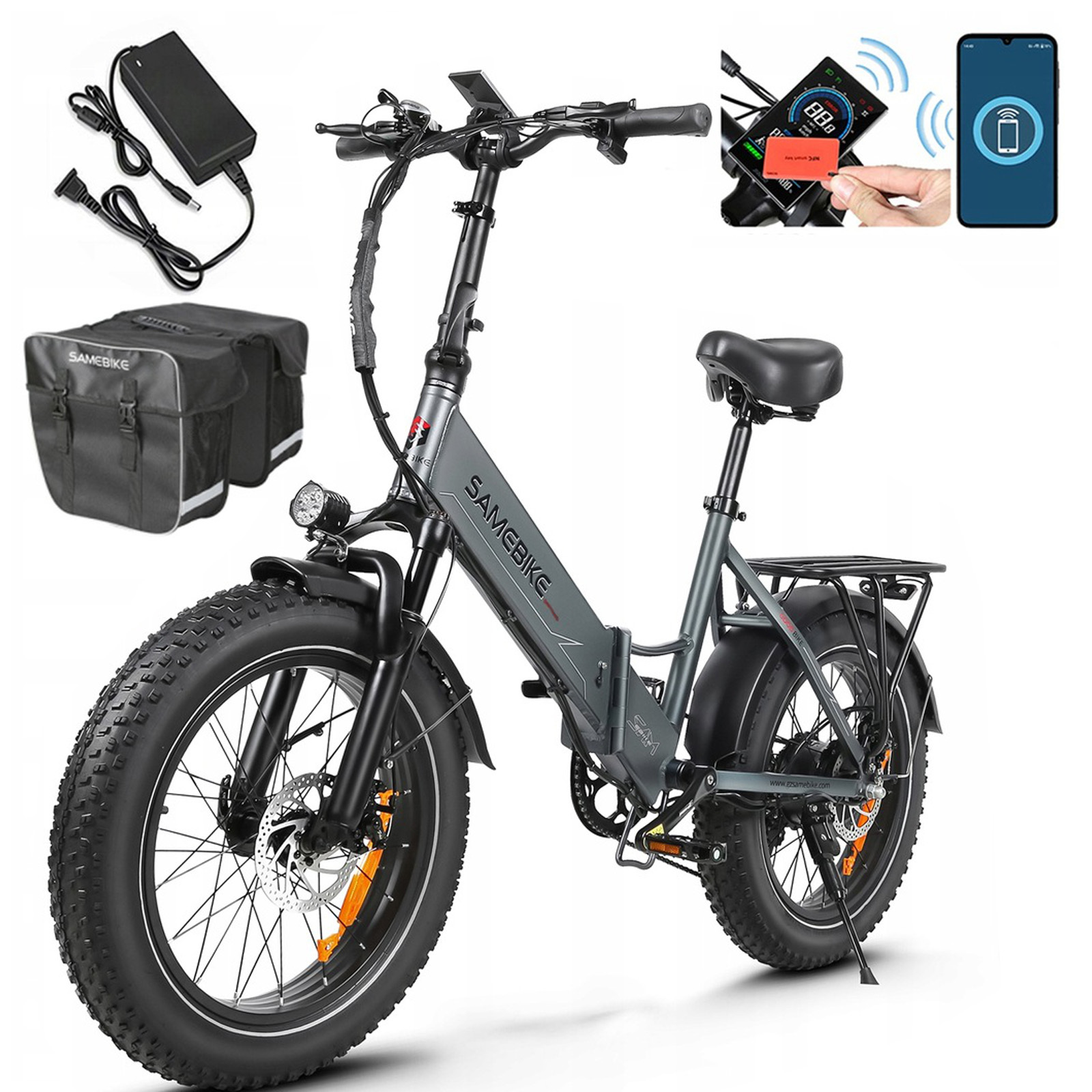 Skladací trekkingový e-bike mestský e-bike elektrický bicykel pre dospelých Mestský bicykel LOTDM200-II 48V 13Ah 80km 20 * 4.0 "sivý + taška