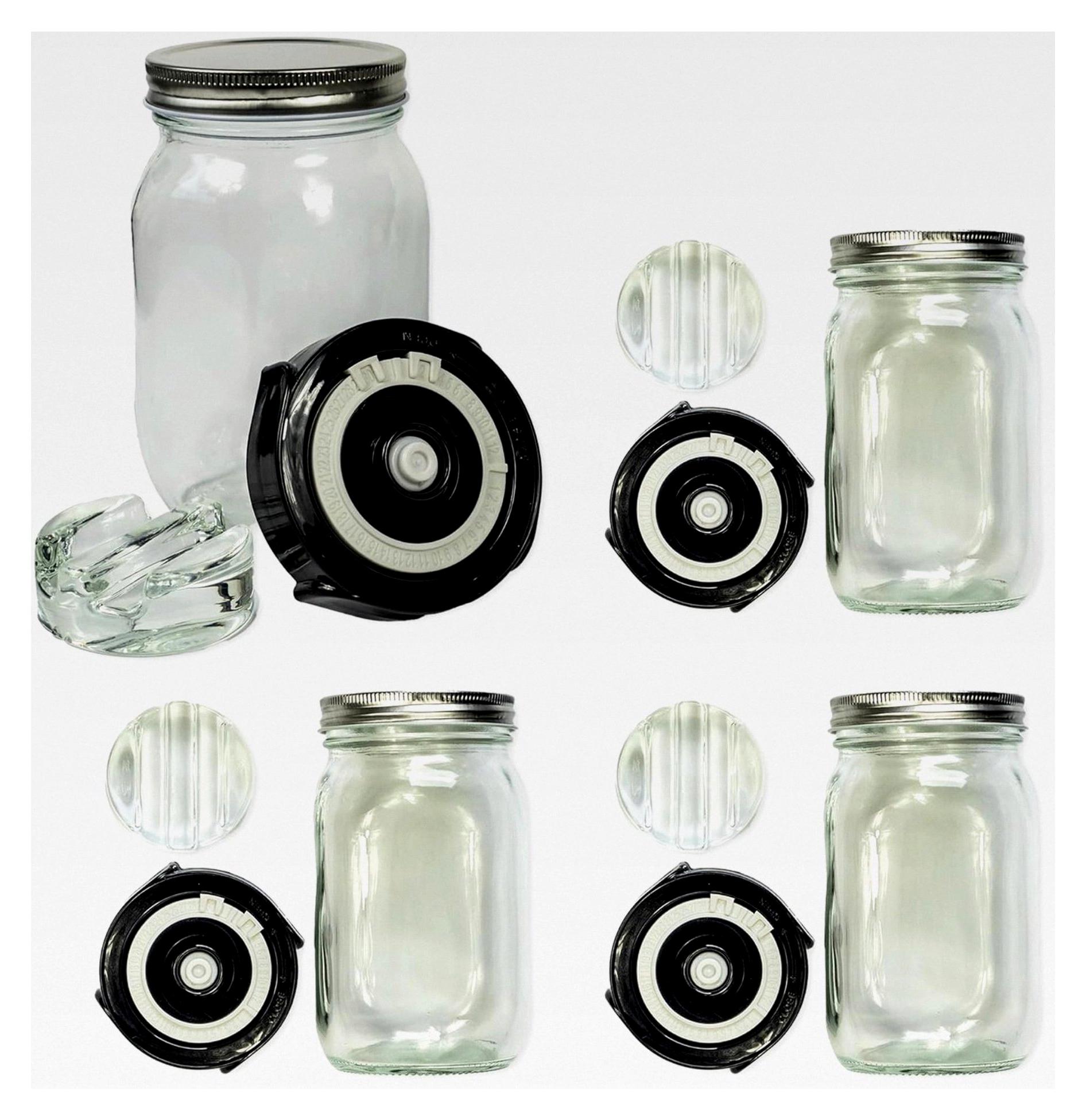 Markenlos Erweiterung für Fermentationskit | Fermentier Set | 4 Gläser mit Fermentationsdeckel, Schraubdeckel & Glasgewichten | Fermentierglas für Zuhause | Glas zur Fermentation von Gemüse & Obst