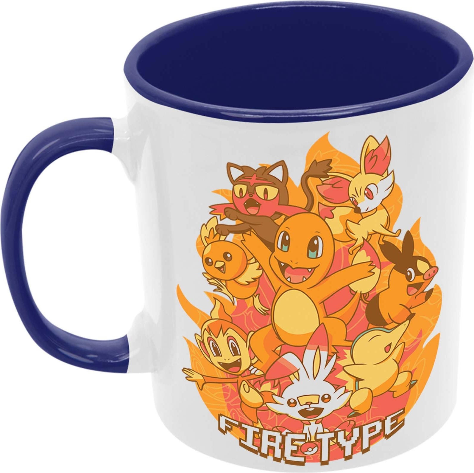 Firetype Hrnček Dar Tasse Mug Anime Manga Japan Animation Pokemon Pikachu Ash Charizard Arbok Charmander Meowth Squirtle, Tmavomodrá 330 ml
