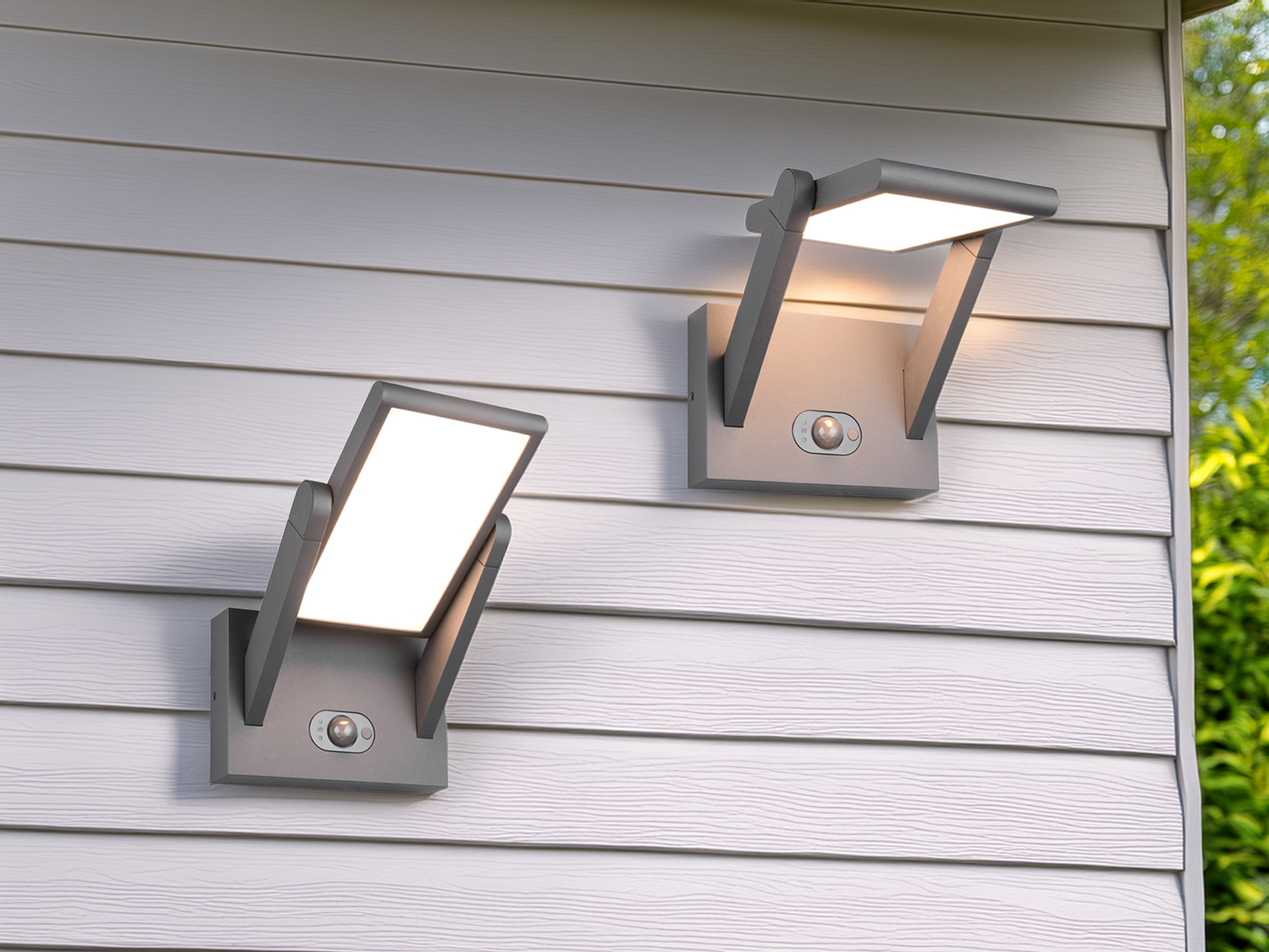 Meine Wunschleuchte 2er SET schwenkbare Hybrid Außen Wandleuchten mit Strom und Solar Fassadenlampen 253769S142