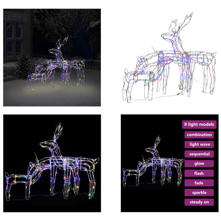 vidaXL 3 tlg. LED Rentiere Set Weihnachtsdeko 229 LEDs - LED Weihnachtsdekoration - LED Weihnachtsdekorationen - LED Dekoration - Weihnachtsdekoration HL328542
