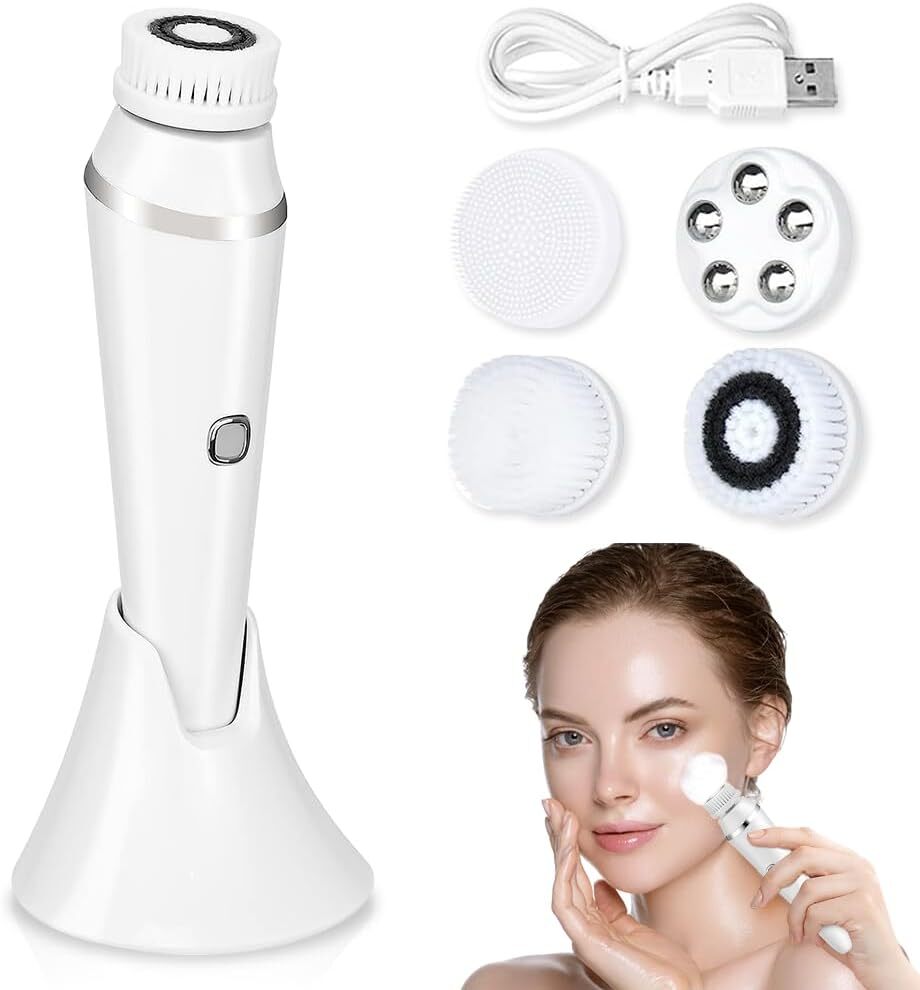 Yotutun -Gesichtsreinigungspinsel, 4 in 1 elektrische Gesichtsbürste wasserdichte Köpfe, 3 Geschwindigkeiten tiefe Reinigung, Peeling Massage