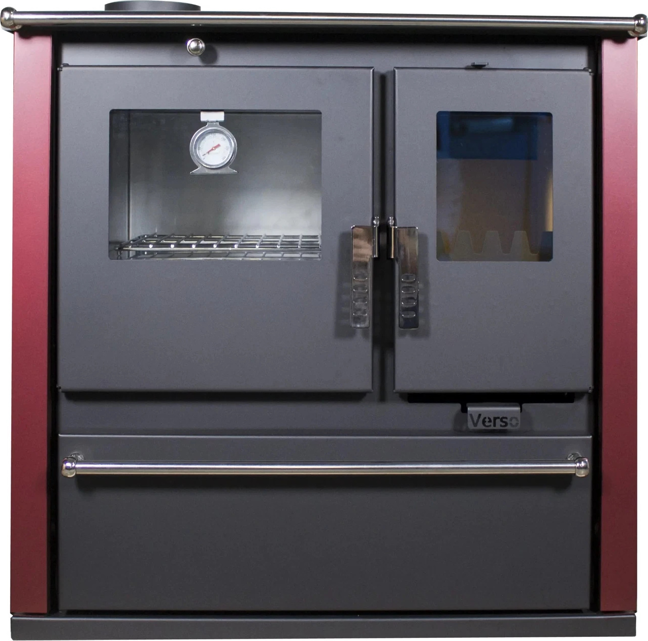 - Verso CS Plus Inox Bordo 7,7 kW mit Ofen, Kochfeld & Holzfach links