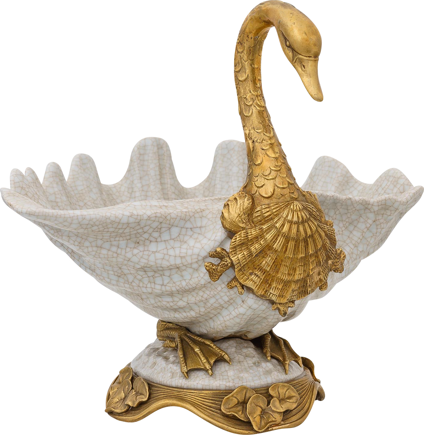 Aubaho Schale Prunkschale Schwan Skulptur Porzellan Messing Antik-Stil 27cm