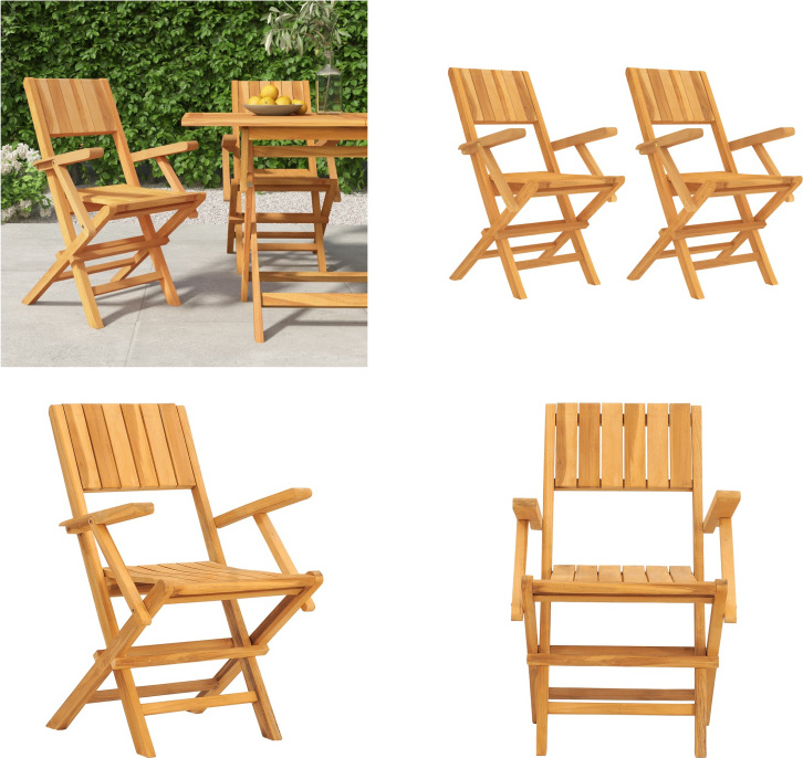 vidaXL Gartenstühle 2 Stk. Klappbar 55x61x90 cm Massivholz Teak - Klappbarer Gartenstuhl - Klappbare Gartenstühle - Gartenstuhl Klappbar - Gartenstühle Klappbar