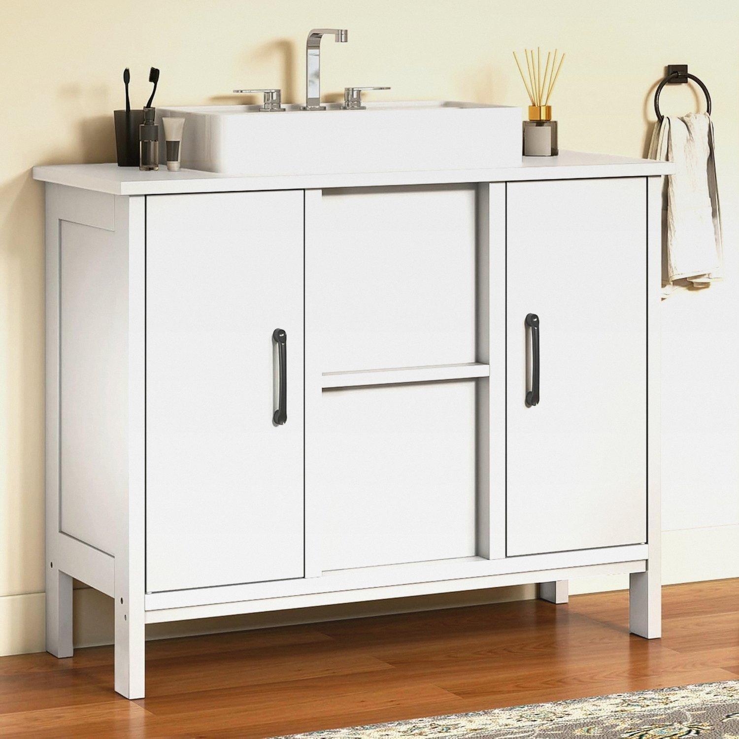 Markenlos 70cm Waschbeckenunterschrank, Badezimmerschrank mit 2 Türen, Waschtisch mit Ablage, Waschbeckenschrank, für Badezimmer, Wohnung, Mietwohnungen, Weiß