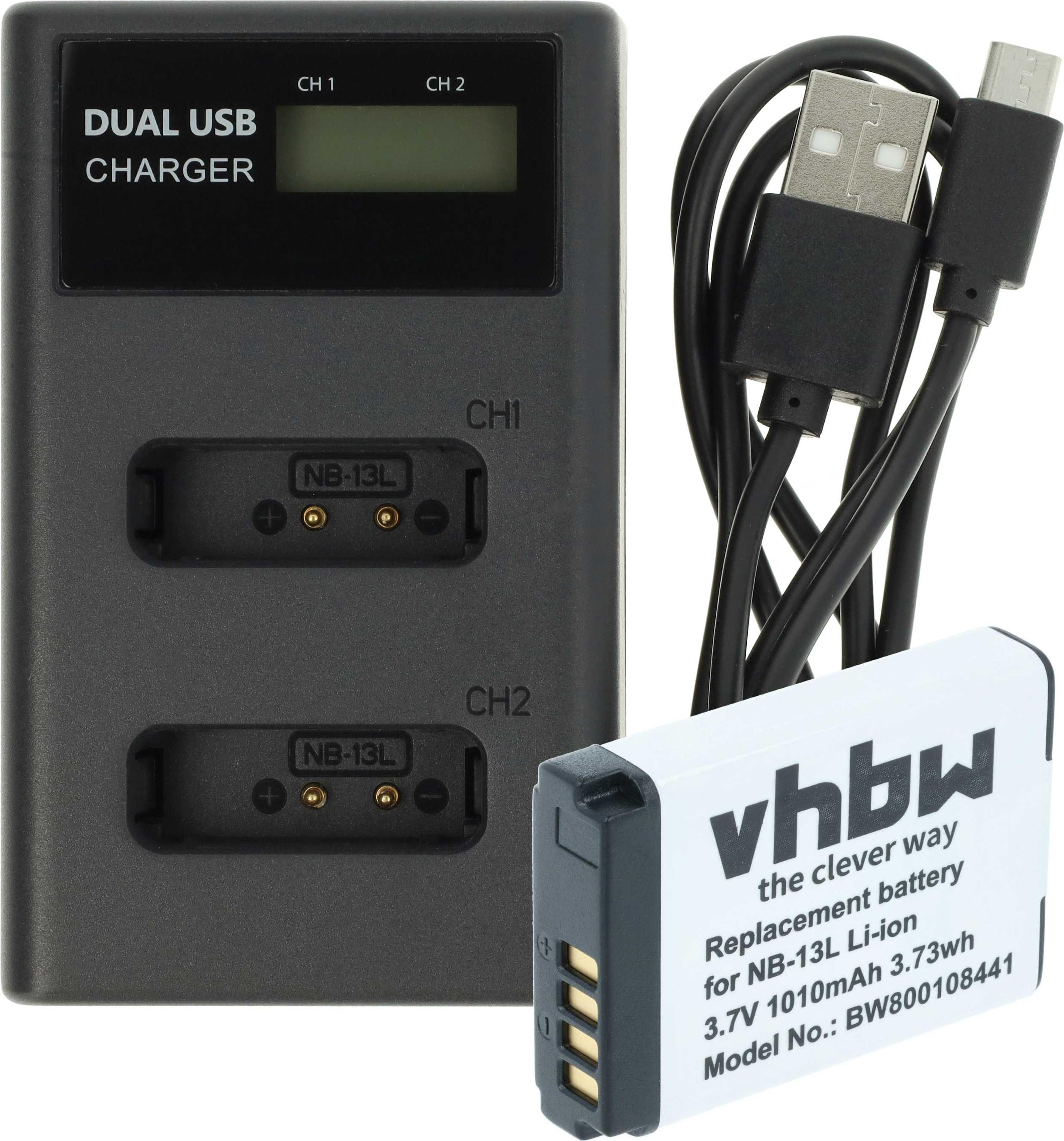 vhbw Ladezubehör-Set kompatibel mit Canon Vixia Mini X Kamera - 1x Akku, 1x Dual-Ladegerät 183082239-5