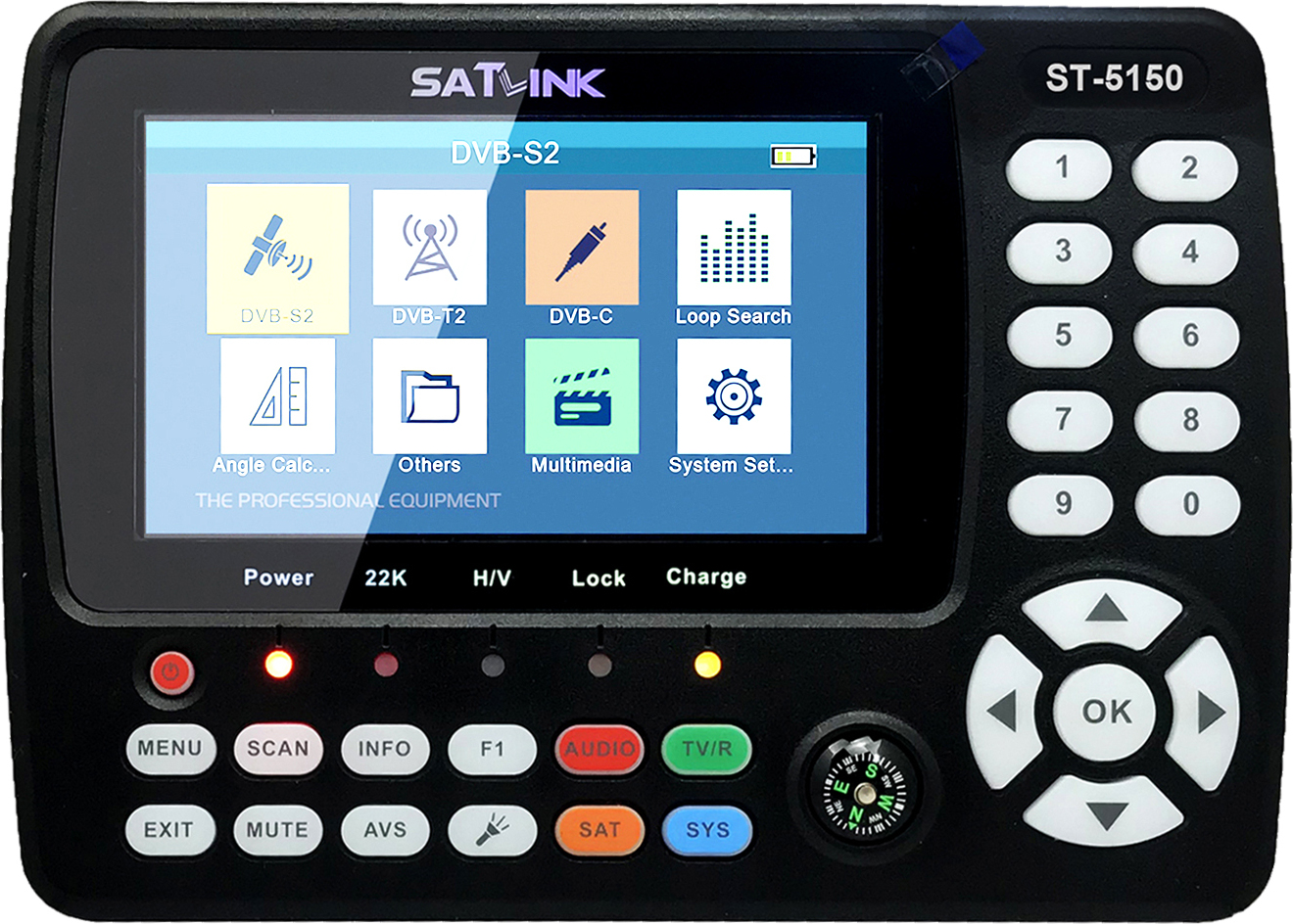 Aibecy ST-5150 DVB-S2/T2/C COMBO HD Satelliten-TV-Signalfinder Digitales Handsignalmessgerät Satellitenfinder H.265 HEVC MPEG-4 4,3 Zoll TFT LCD EU-Stecker