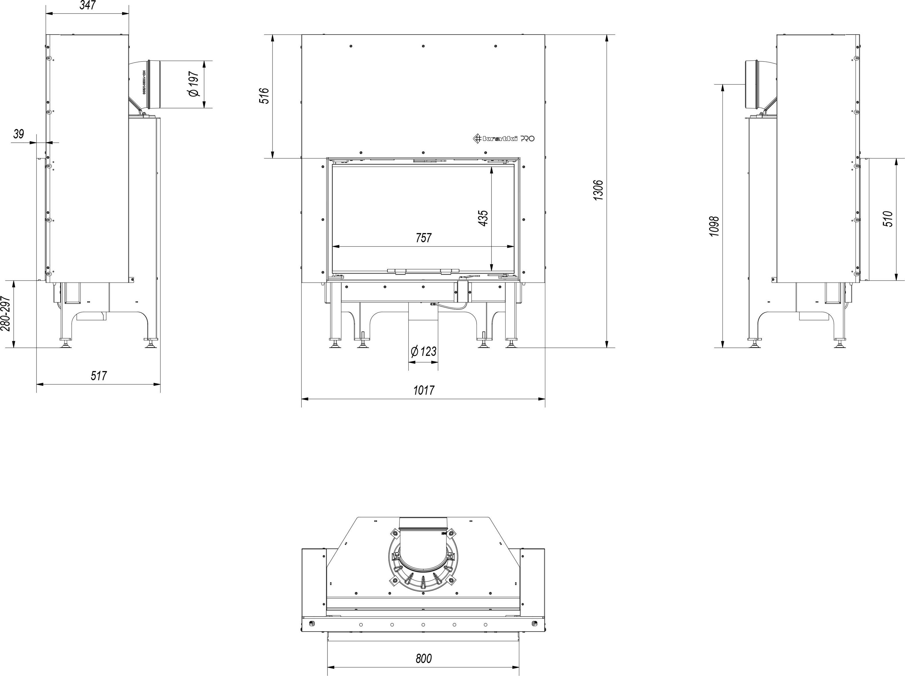 Oceľový krb KRATKI NADIA 12 kW Ø 200 Lift-up čierny thermotec