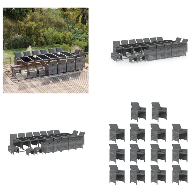 vidaXL 19-dielny záhradný jedálenský set s vankúšmi polyratan sivý - Záhradný jedálenský set - Vonkajší jedálenský set - Záhradný jedálenský set - Záhradné jedálenské sety