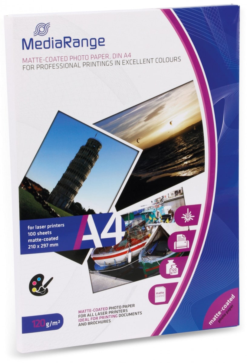 MediaRange MRINK111 – Lot De 100 Feuilles Papier Photo Blanc Mat Recto-Verso – Qualité Impeccable Pour Imprimante Jet D'Encre