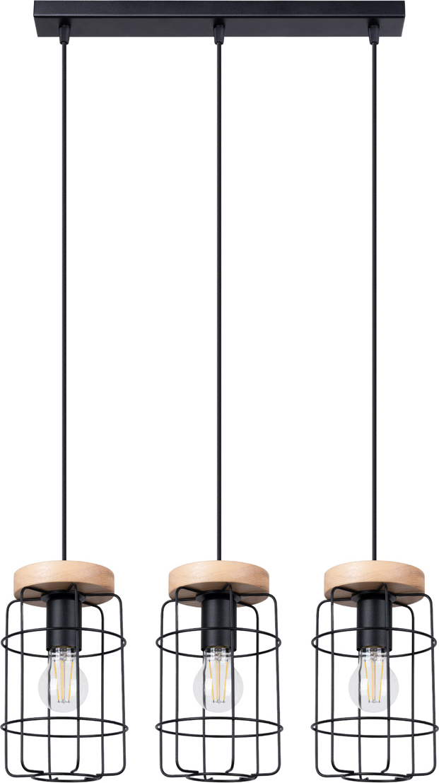 Pendelleuchte GOTTO 3L 3xE27 15W Stahl/Holz 115x15x60cm Sollux Lighting