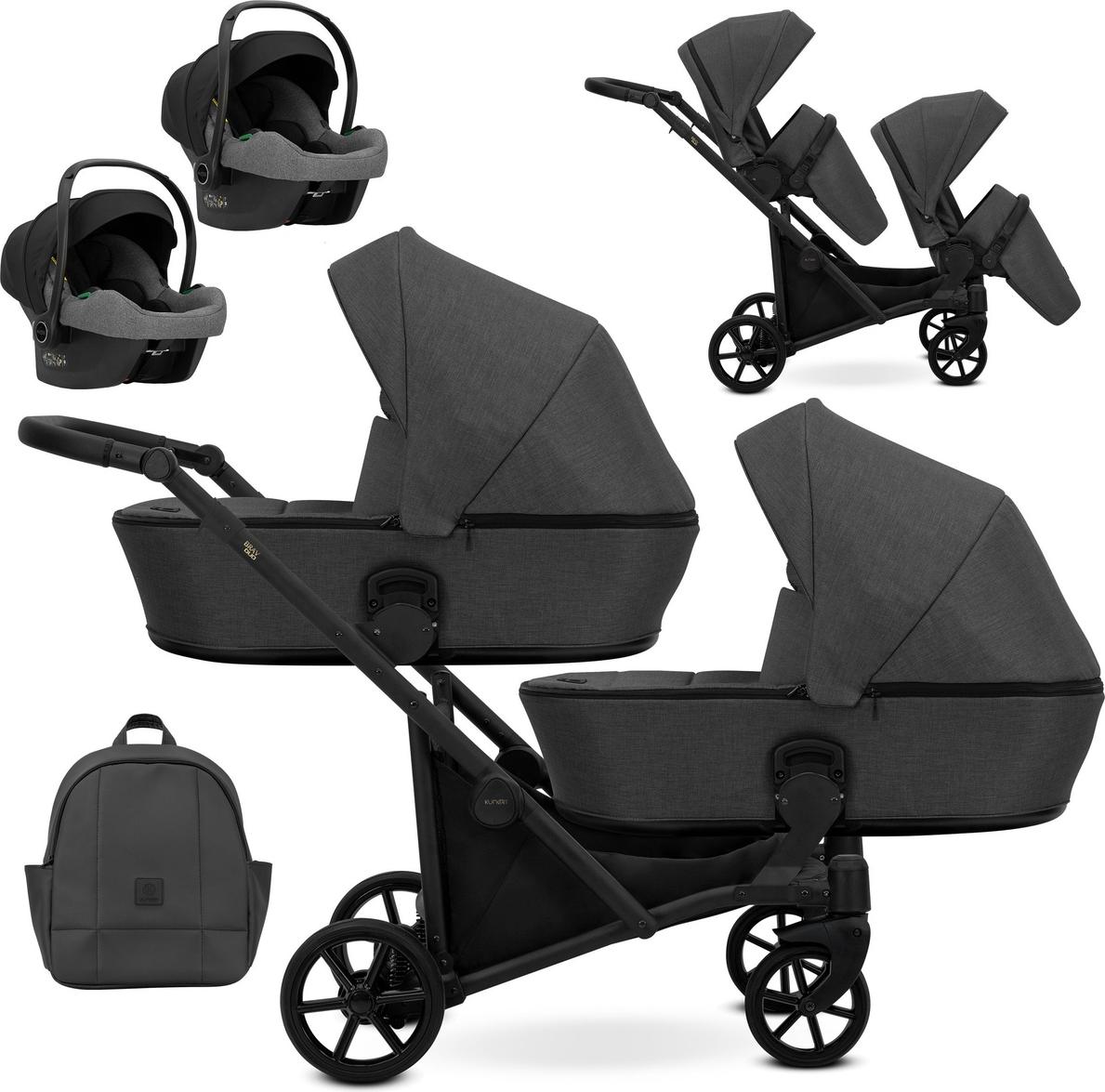 Kunert BRAV DUO 3 in 1 Doppelkinderwagen mit 2x Cosmo Babyschalen in Graphit