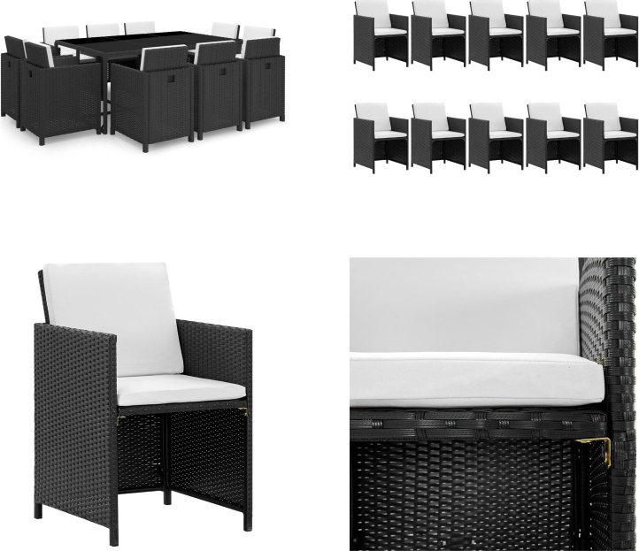 vidaXL 11-dielny záhradný jedálenský set s vankúšmi polyratan čierny - Set záhradného nábytku - Sety záhradného nábytku - Záhradný stôl a stoličky - Záhradné stoly a stoličky