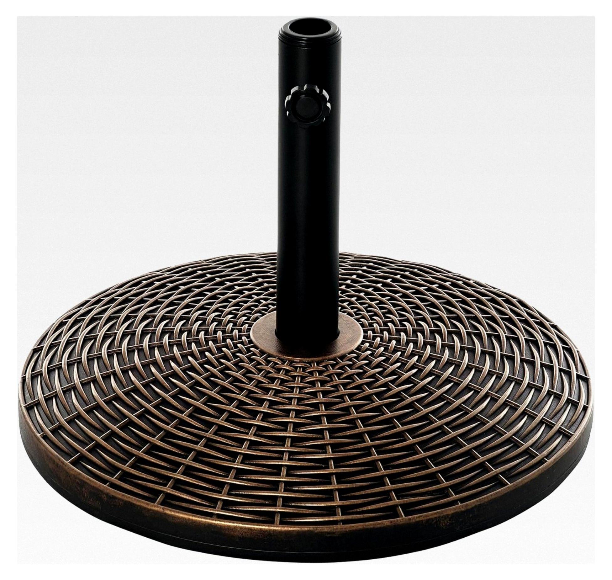 Markenlos Sonnenschirmständer 25 kg Rattanoptik Korb Ständer für Schirme Ø35/Ø38/Ø48 mm Kunststoff + Zement Antik Bronze Ø53 x 40 cm