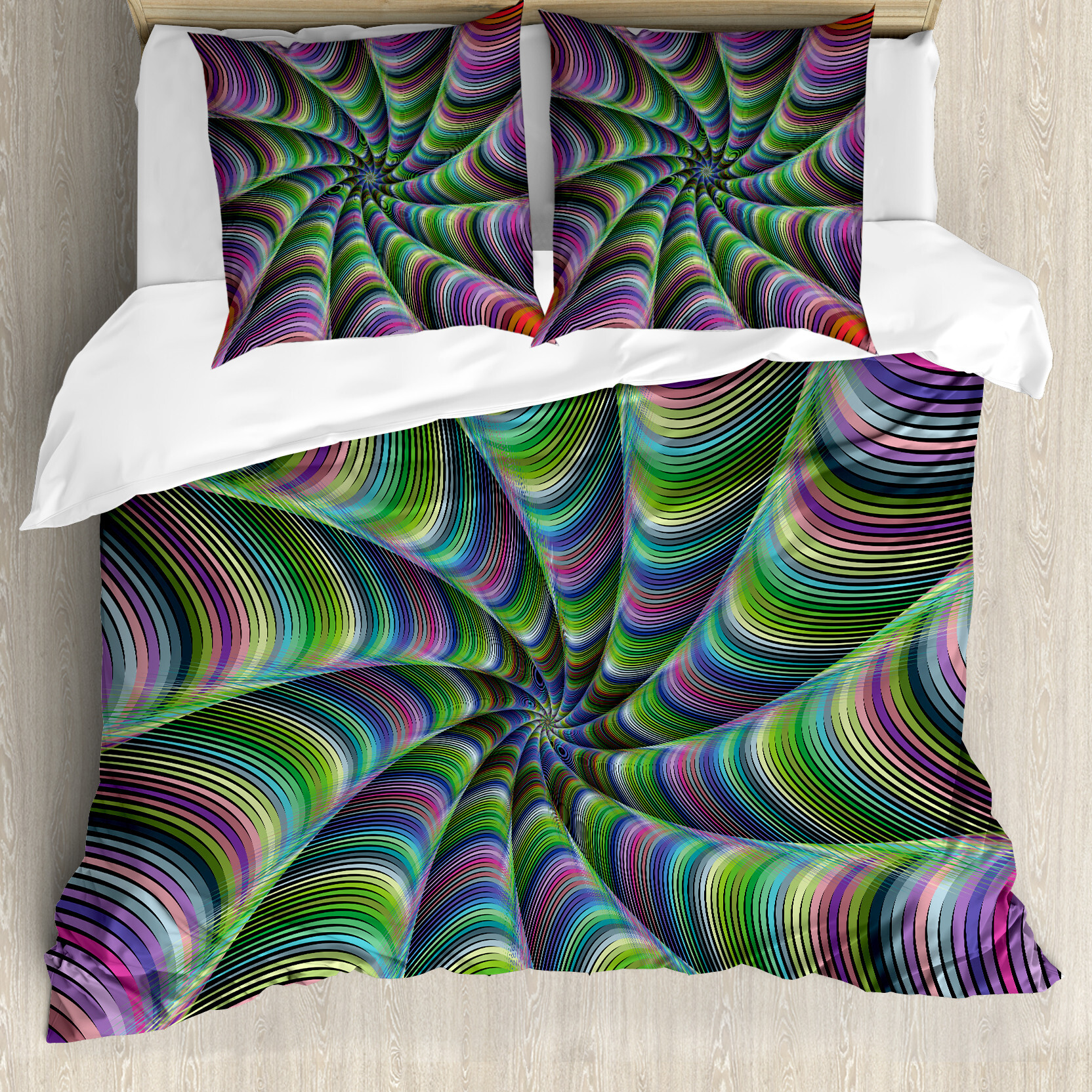 ABAKUHAUS Fractal Bettbezug, Blumen-Blumenarten, Milbensicher Allergiker geeignet mit Kissenbezügen, 200 cm x 200 cm - 80 x 80 cm, grün, Lila, nevde_21570_200x200_de