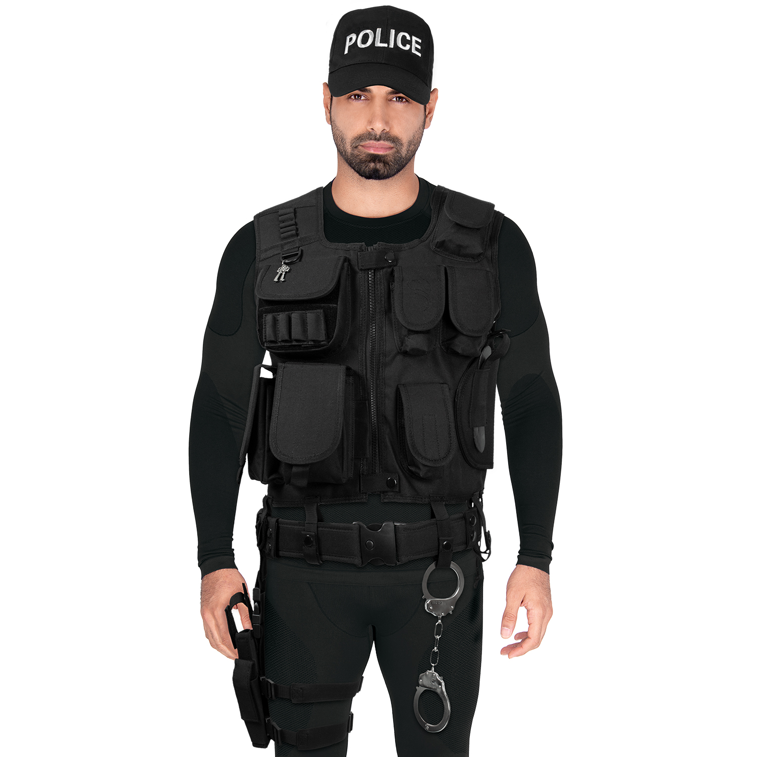 Polizist Polizei SWAT Weste Police FBI CIA Kostüm Uniform Polizeikostüm Set Helm 
