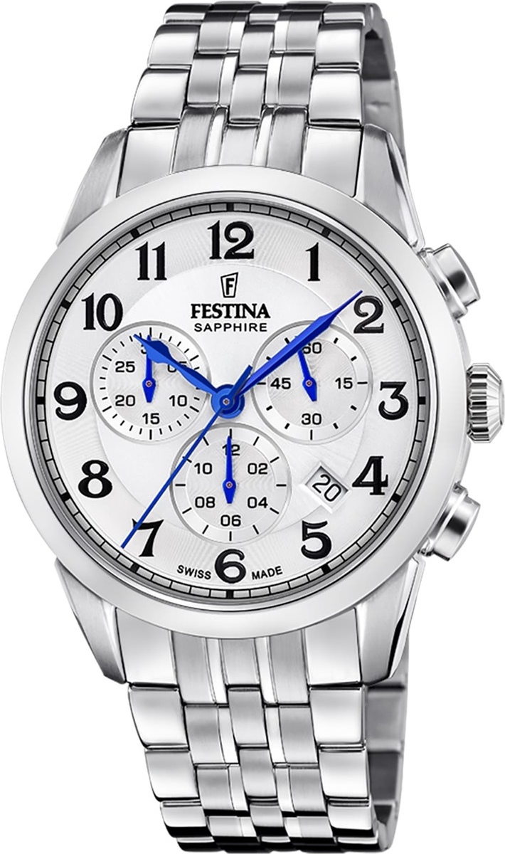 Festina pánske hodinky z ušľachtilej ocele strieborné Festina Swiss made náramkové hodinky UF20040/1