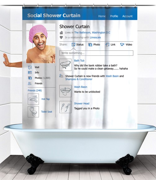 MAGS Vertriebs GmbH - KF Soziales Netzwerk Duschvorhang weiss-blau 180x180cm 11452