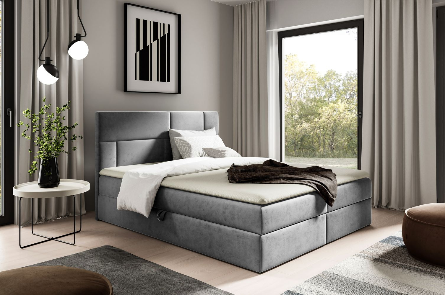 Čalúnená posteľ 160x200 ALTANA - šedá + topper ZDARMA