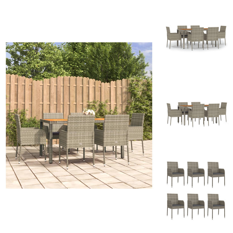 vidaXL 7-dielny záhradný jedálenský set s vankúšmi sivý polyratan - Záhradný nábytok sety