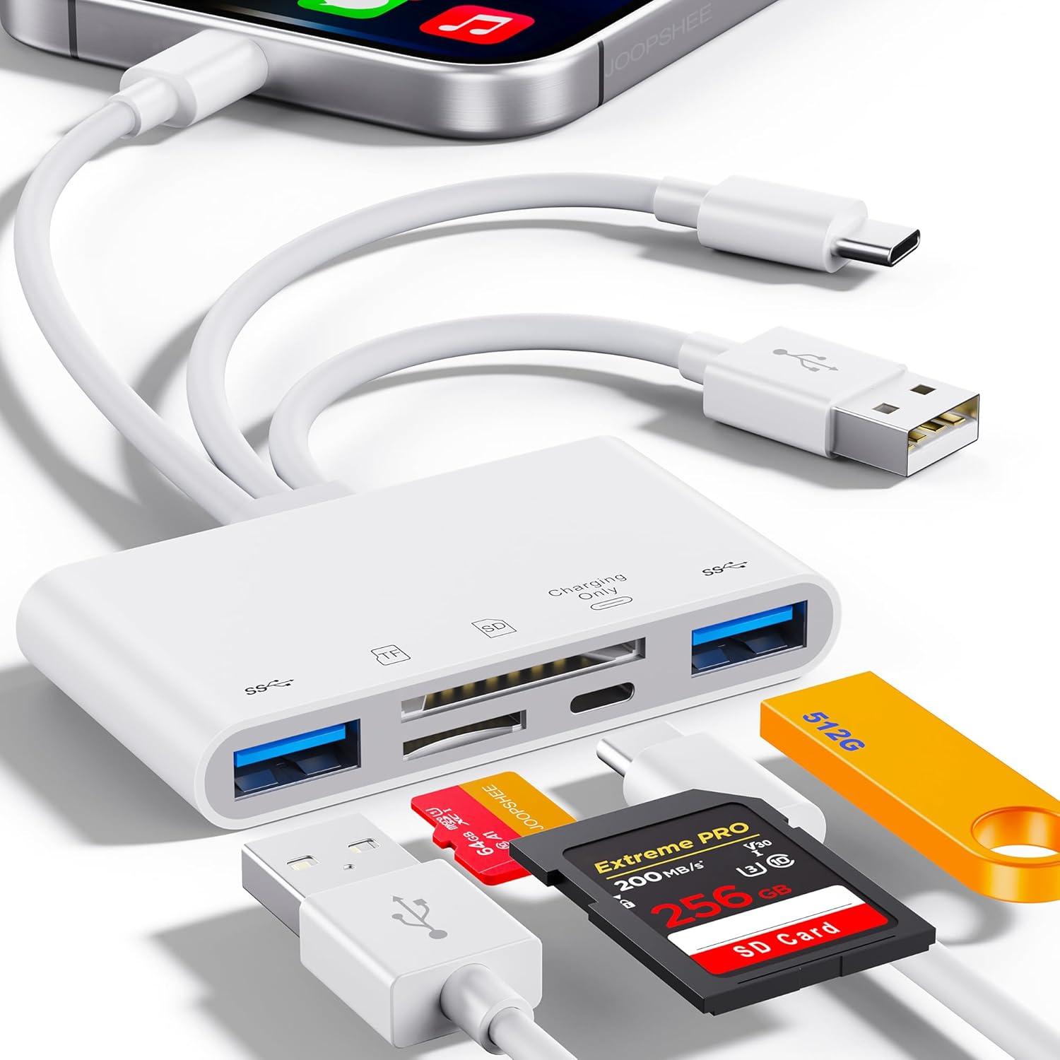 Sross Kartenleser Adapter USB-C Hub 5-IN-3 Adapter, USB SD Kartenleser für iPhone iPad USB-Adapter