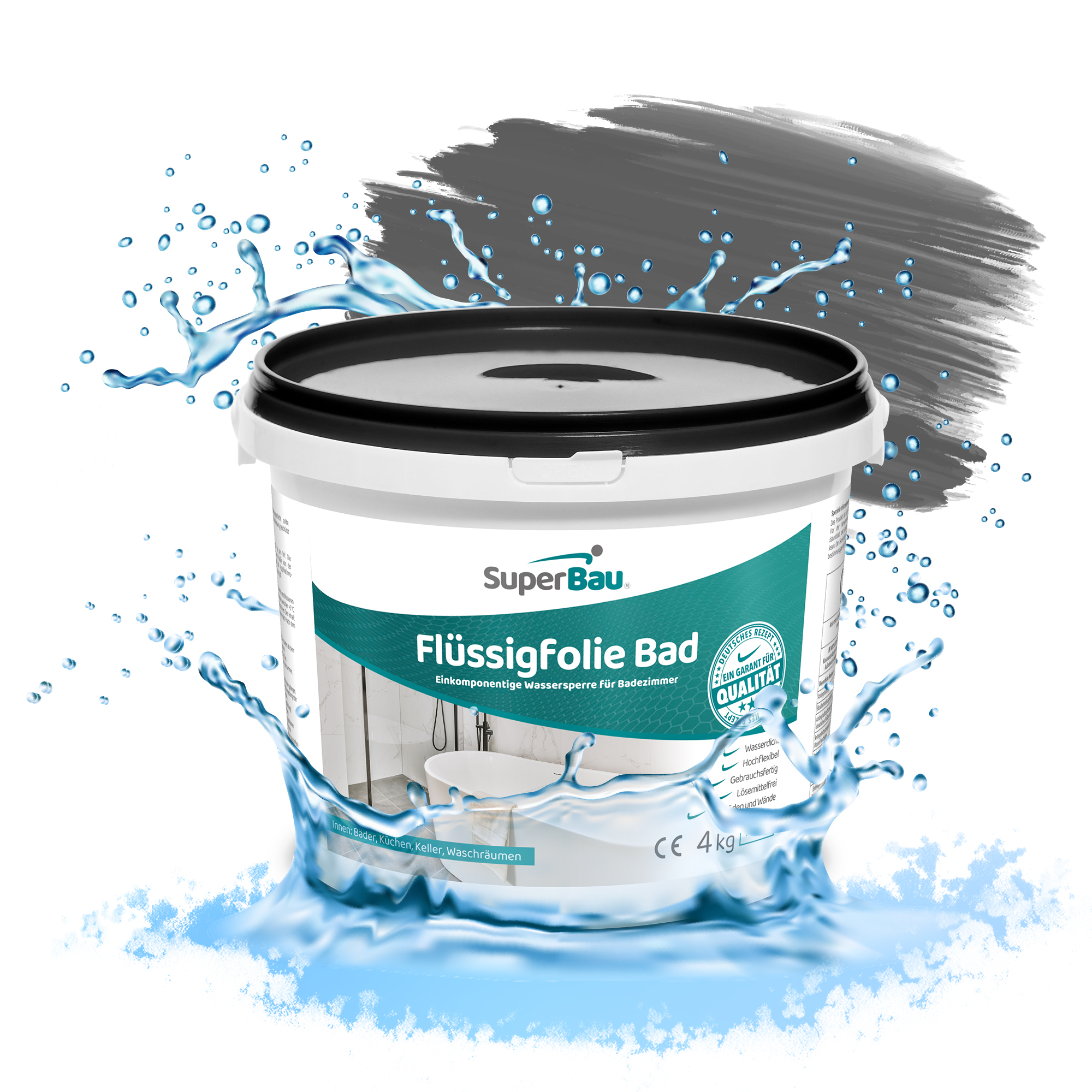 SuperBau Flüssigfolie 4 kg BAD & DUSCHE Abdichten Badezimmer Fliesen Abdichtfolie Duschabdichtung 2384
