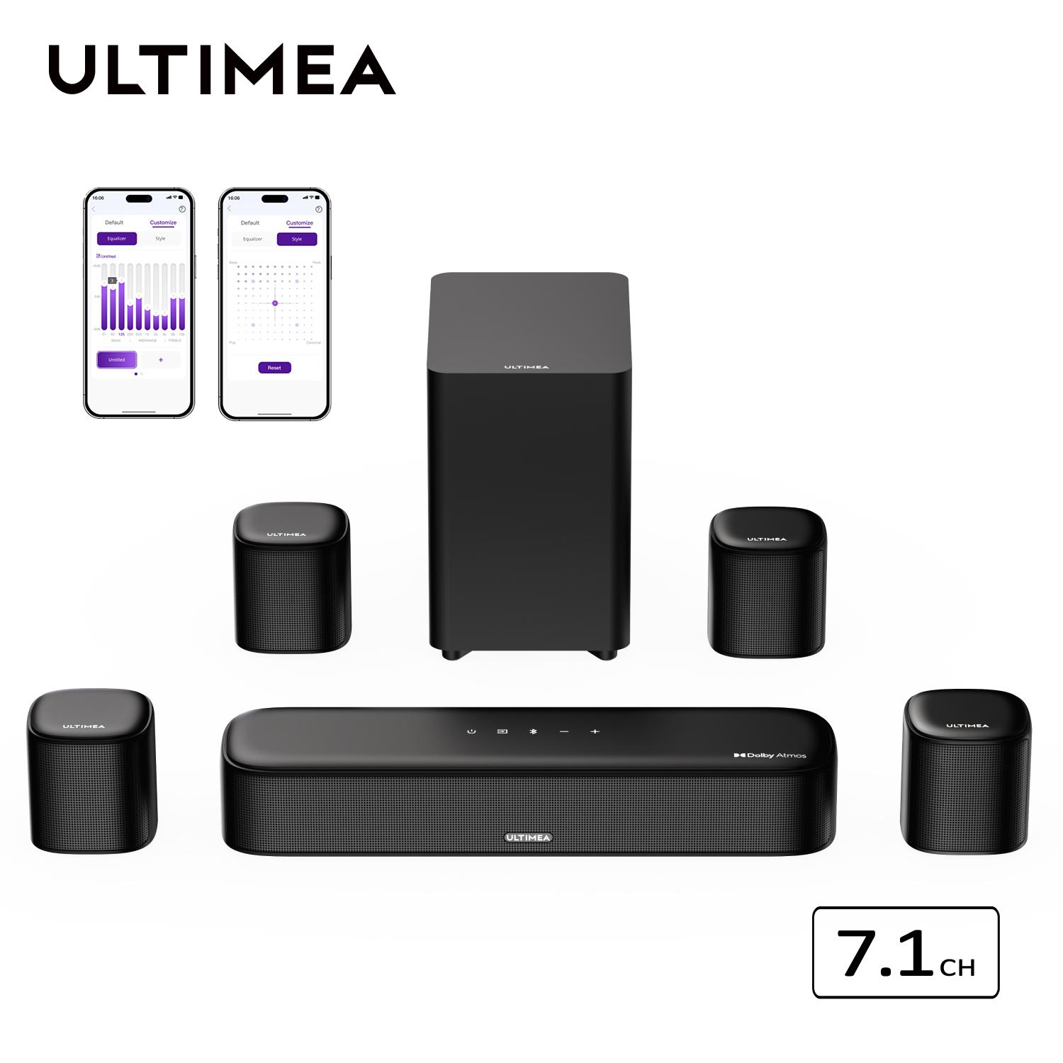 ULTIMEA 7.1-kanálový soundbar so subwooferom pre televízor, systém priestorového zvuku pre domáce kino, 4 priestorové reproduktory, HDMI ARC, ovládanie cez aplikáciu, Aura S4T