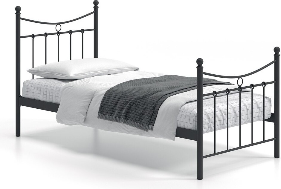 Einzelbett aus schwarzem Metall 90x200 SENCHA im zeitgenössischen Stil.