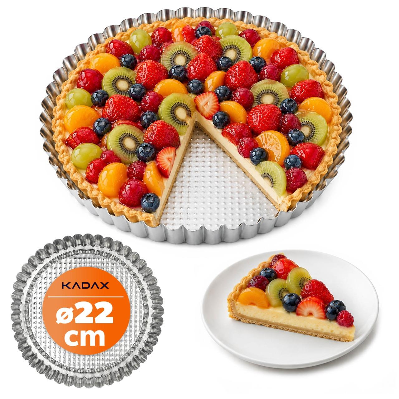 KADAX Tarteform "Prung", Tartelette Förmchen aus verzinkten und Antihaftschicht Blech, 22 cm, Silber K3982
