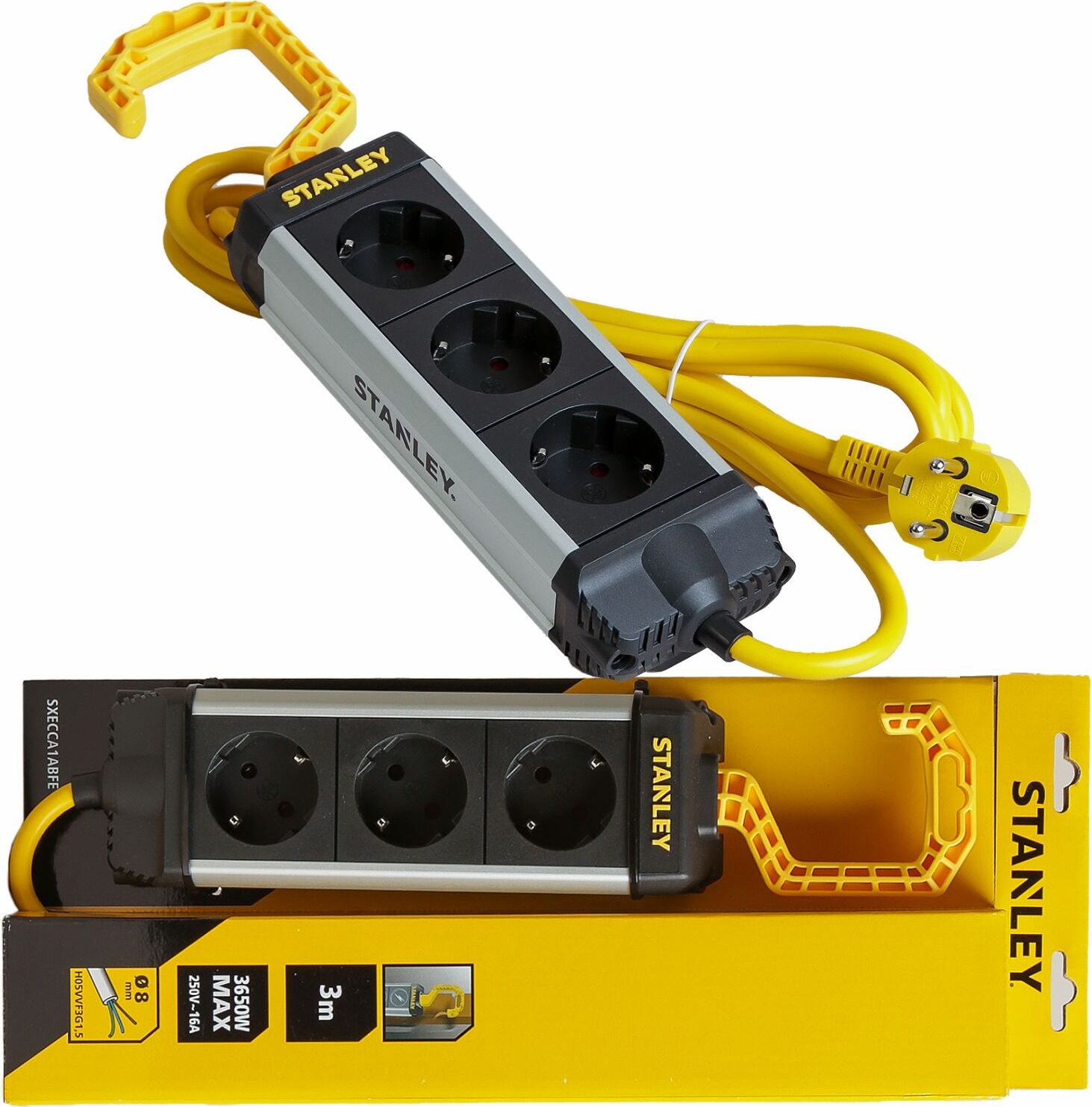 Stanley 3-Fach Alu Steckdosenleiste 3m mit Haken SXECCA1ABFE