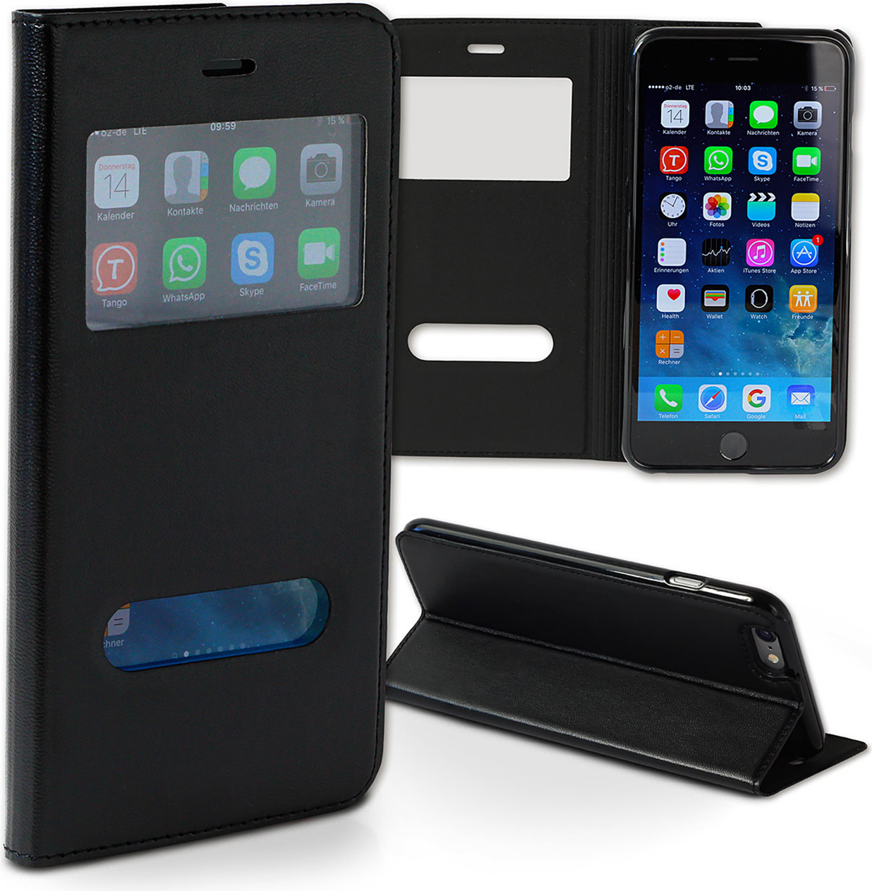 Puzdro na mobilný telefón iPhone 6 S Plus black Bookstyle Puzdro z umelej kože DragonLeather OME1 OME101S