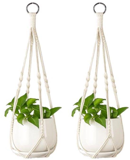 Ultiluxe.nl Ultiluxe Pflanzenhänger - 2 Stück - Makramé Blumenhänger - Hängende Pflanzenhalter - Beige - Handgefertigtes Design