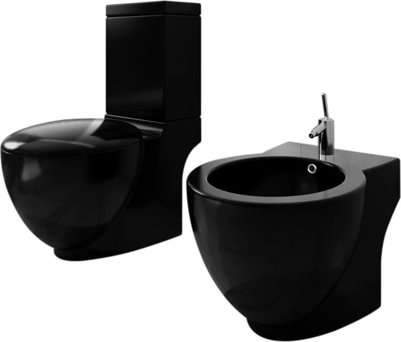 Stand-WC & Bidet Set Schwarz Keramik