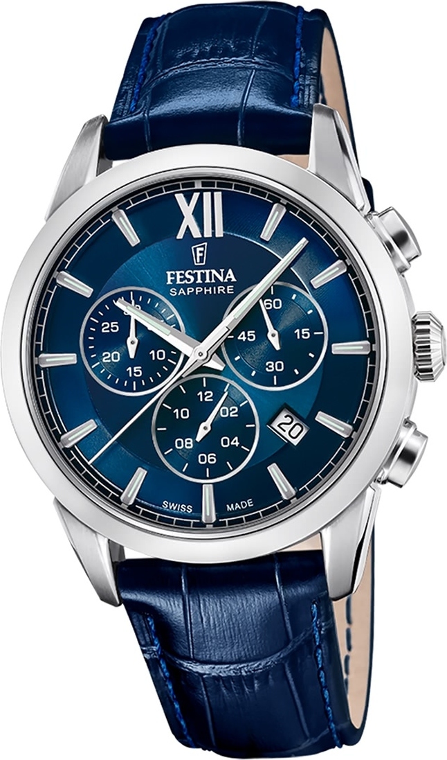 Festina pánske hodinky kožené modré Festina Swiss made náramkové hodinky D2UF20041/2