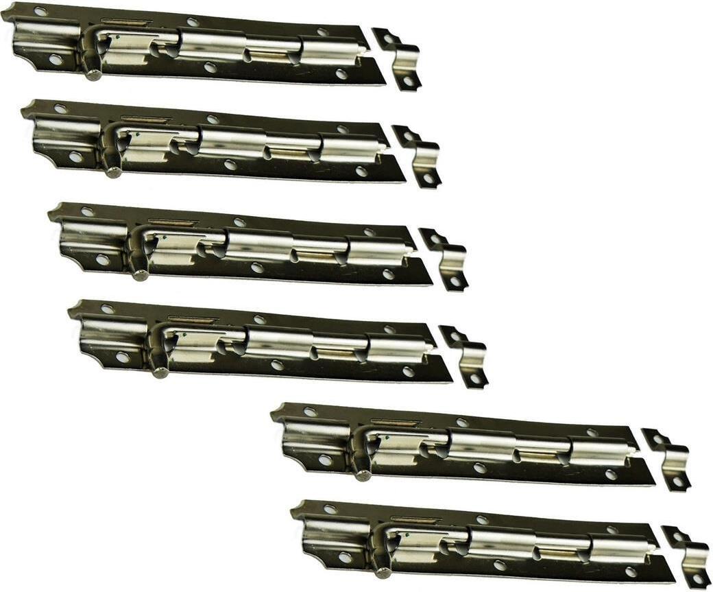 BAYLI 6er Set Schubriegel 153mm aus Edelstahl - 6 Stück Türriegel - Torriegel - Türbeschlag - Bolzenrigel - Überfalle in der Farbe - Silber 6er Set Schubriegel – [153 mm]