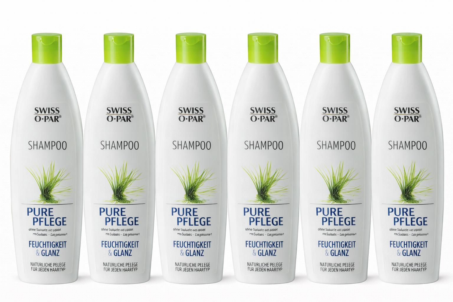 Swiss O-Par 6 x Swiss-O-Par PURE PFLEGE SHAMPOO für Feuchtigkeit + seidigen Glanz 250ml