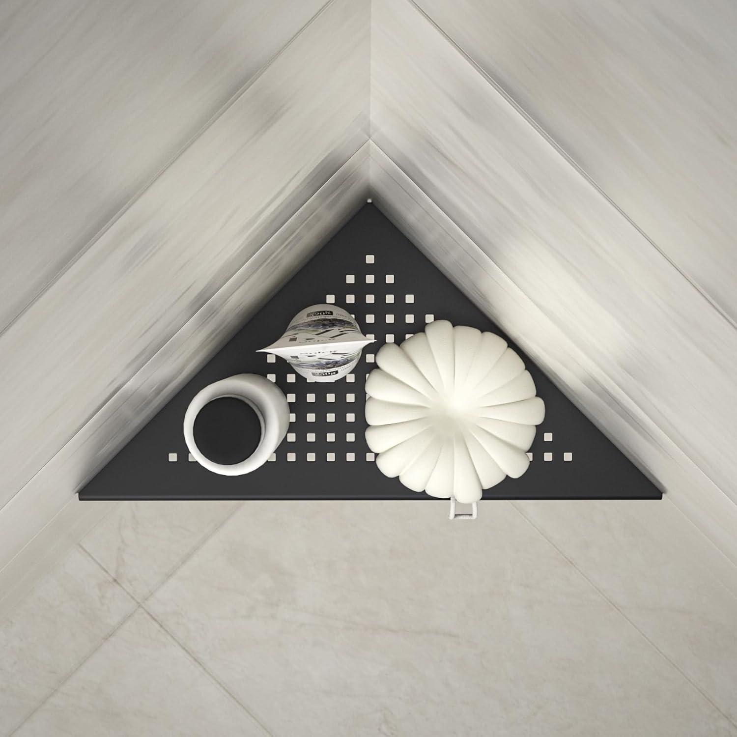 Markenlos Eck-Duschregal - Badezimmerregal - Einbauregal - schwarz - rostfreier Stahl