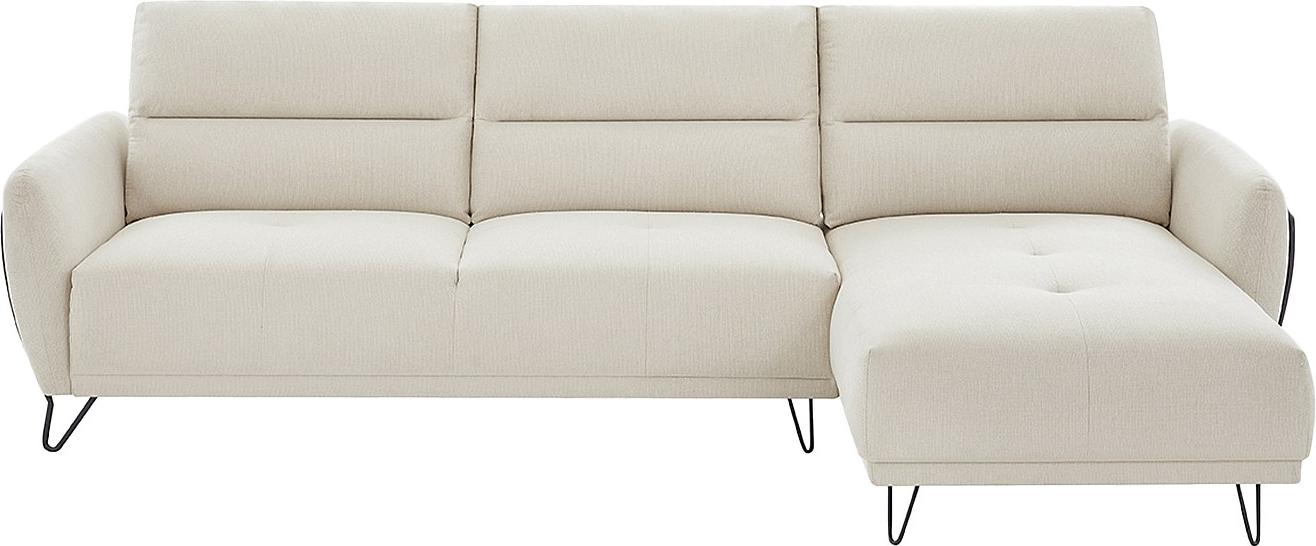 Vente-unique Rechtes Ecksofa mit verschiebbarer Rückenlehne und beigem Strukturbezug - DURIMA