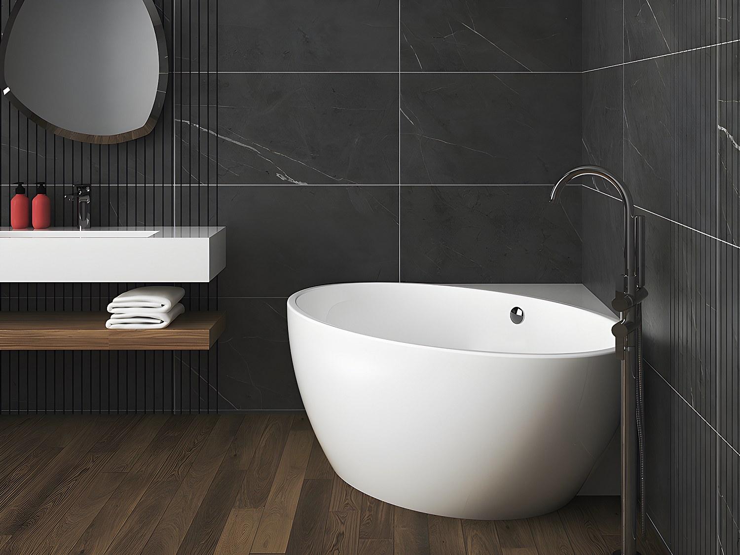 Eckbadewanne - 197 L - 127 x 127 x 58 cm - Weiß - Acryl - GOURAMI