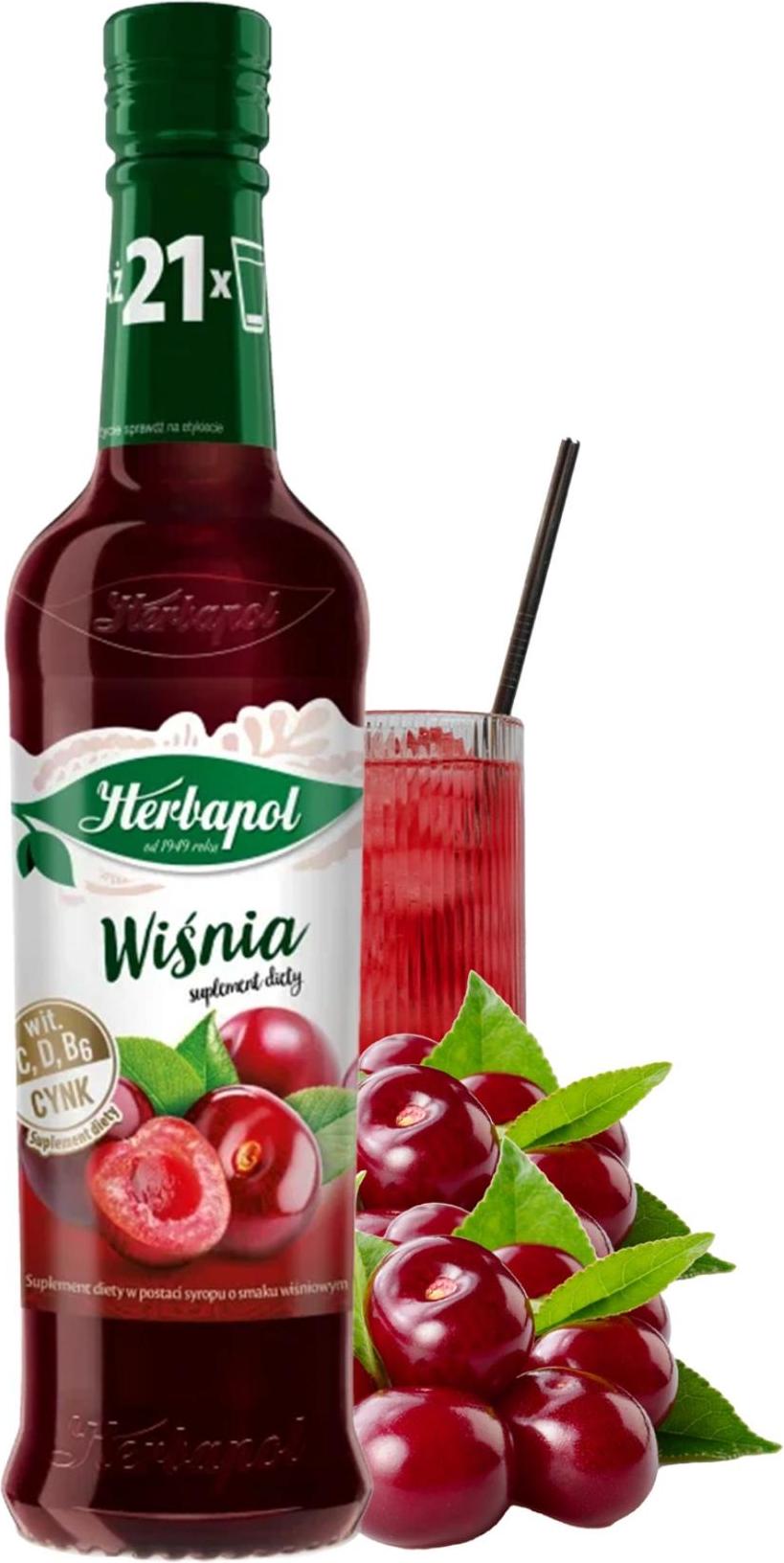 Herbapol Kirsch Sirup 420ml - Getränkesirup für Wasser Fruchtsirup mit Vitamin C