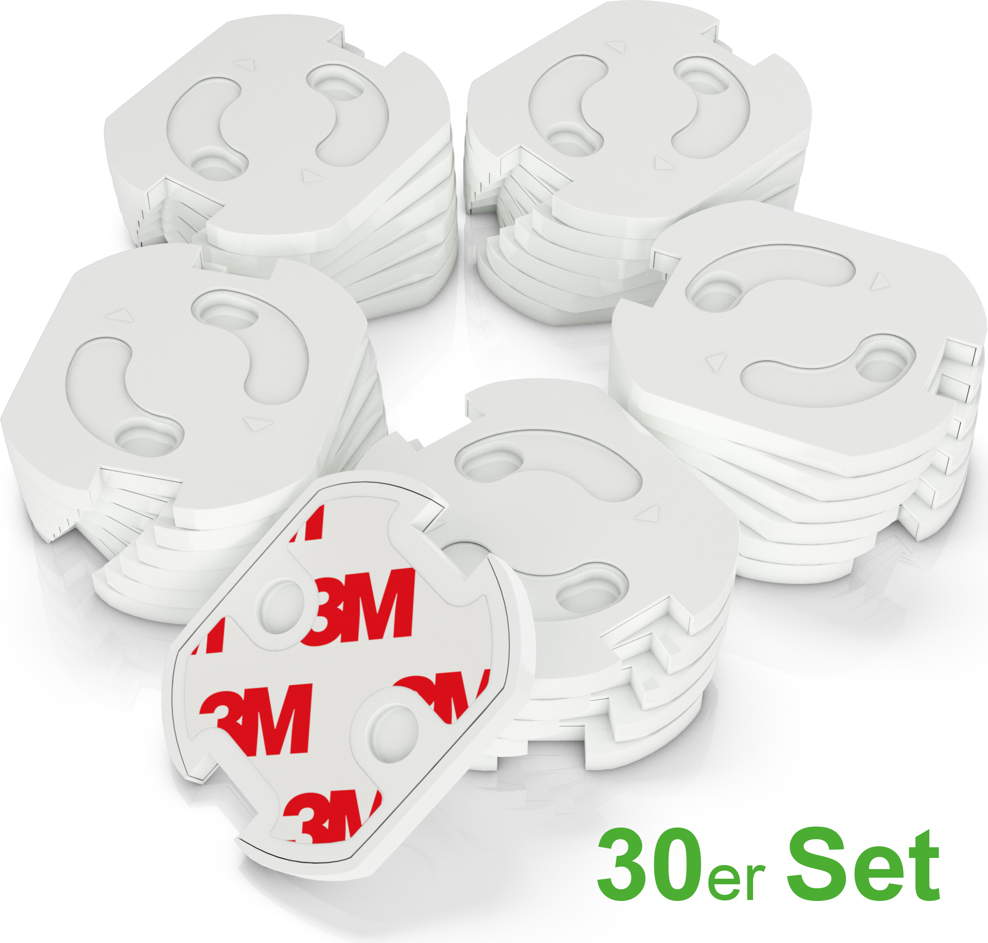 conecto Steckdosenschutz Kindersicherung für Steckdose mit Dreh-Mechanik und vollflächigem 3M Klebeband, weiß 30 Stück SA-CC50154