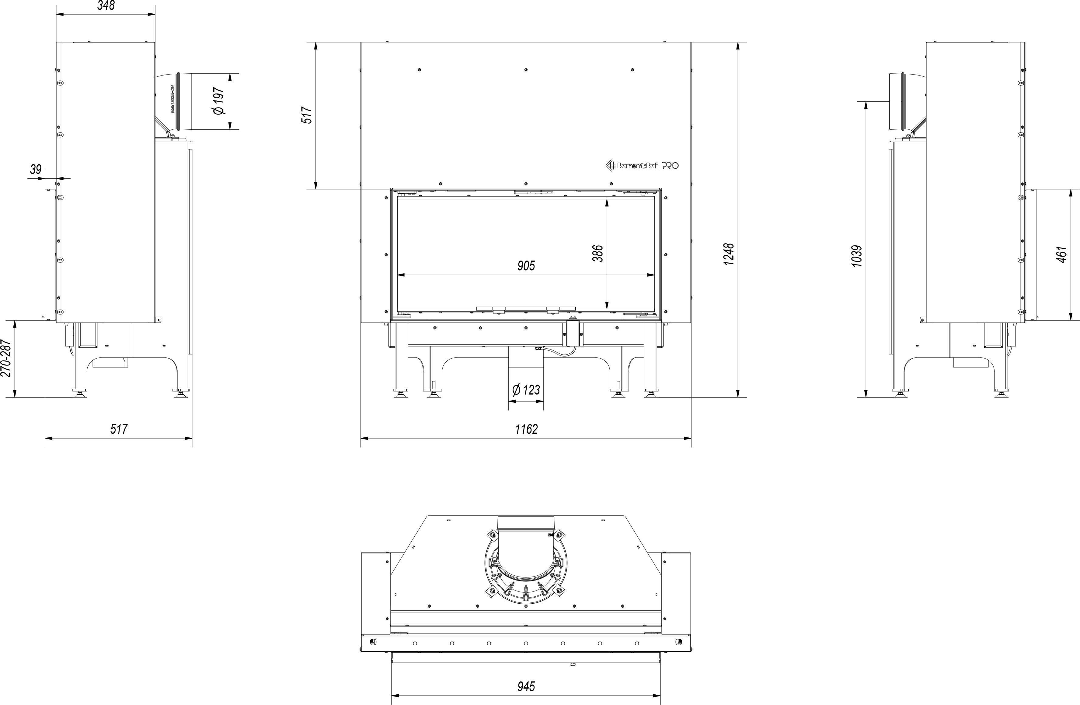 Oceľový krb KRATKI NADIA 14 kW Ø 200 Lift-up čierny thermotec