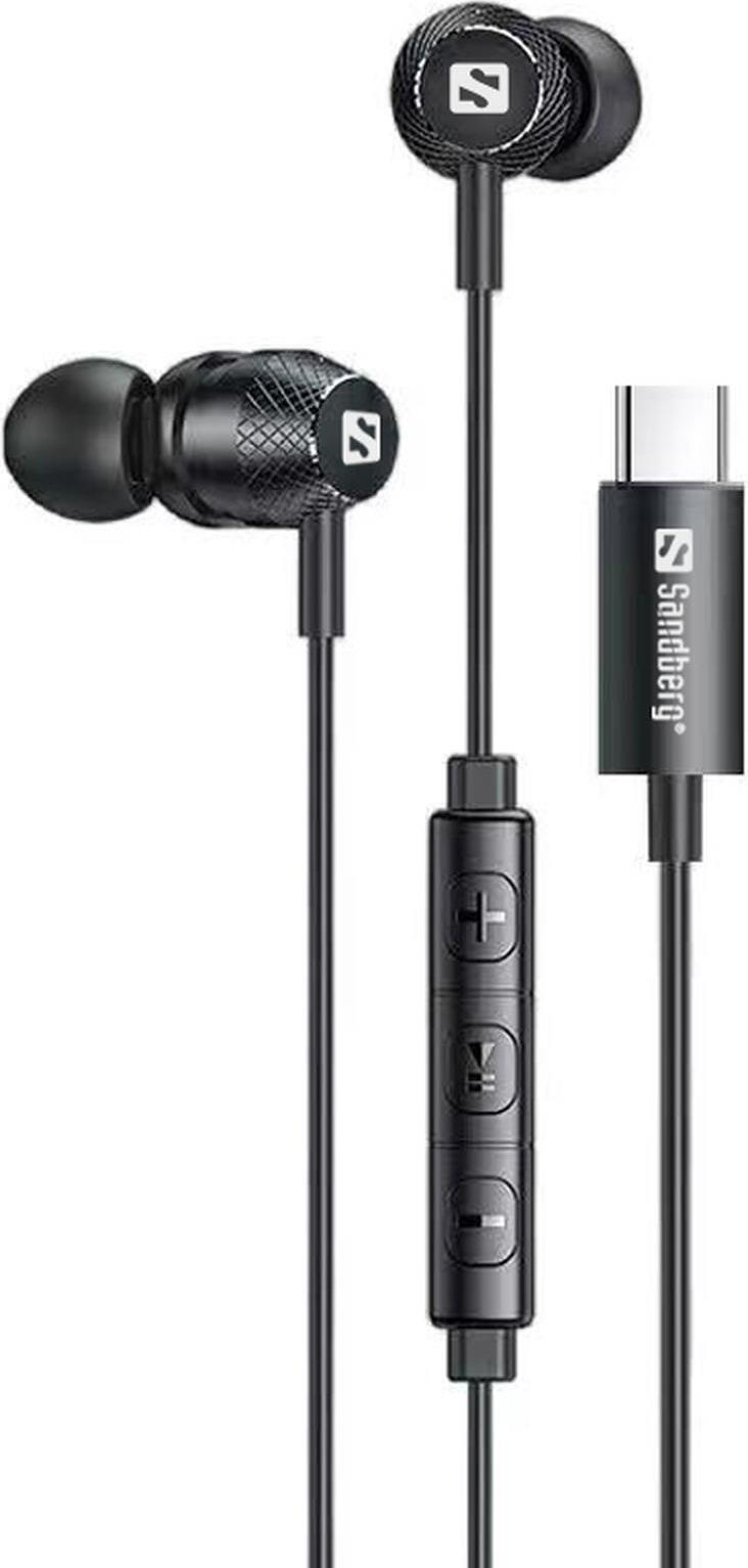 Sandberg USB-C/A In-Earset with Line-Mic, Kábel, Hovor / hudba, 20 - 20000 Hz, 28 g, Slúchadlá s mikrofónom, Čierna