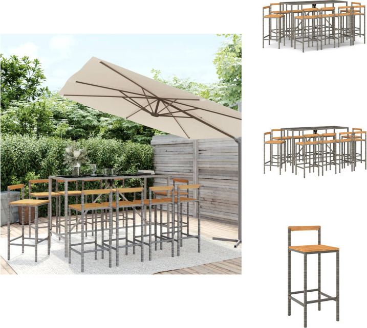 vidaXL 11-dielny záhradný barový set sivý polyratan a masívne drevo akácie - Záhradné nábytkové sety