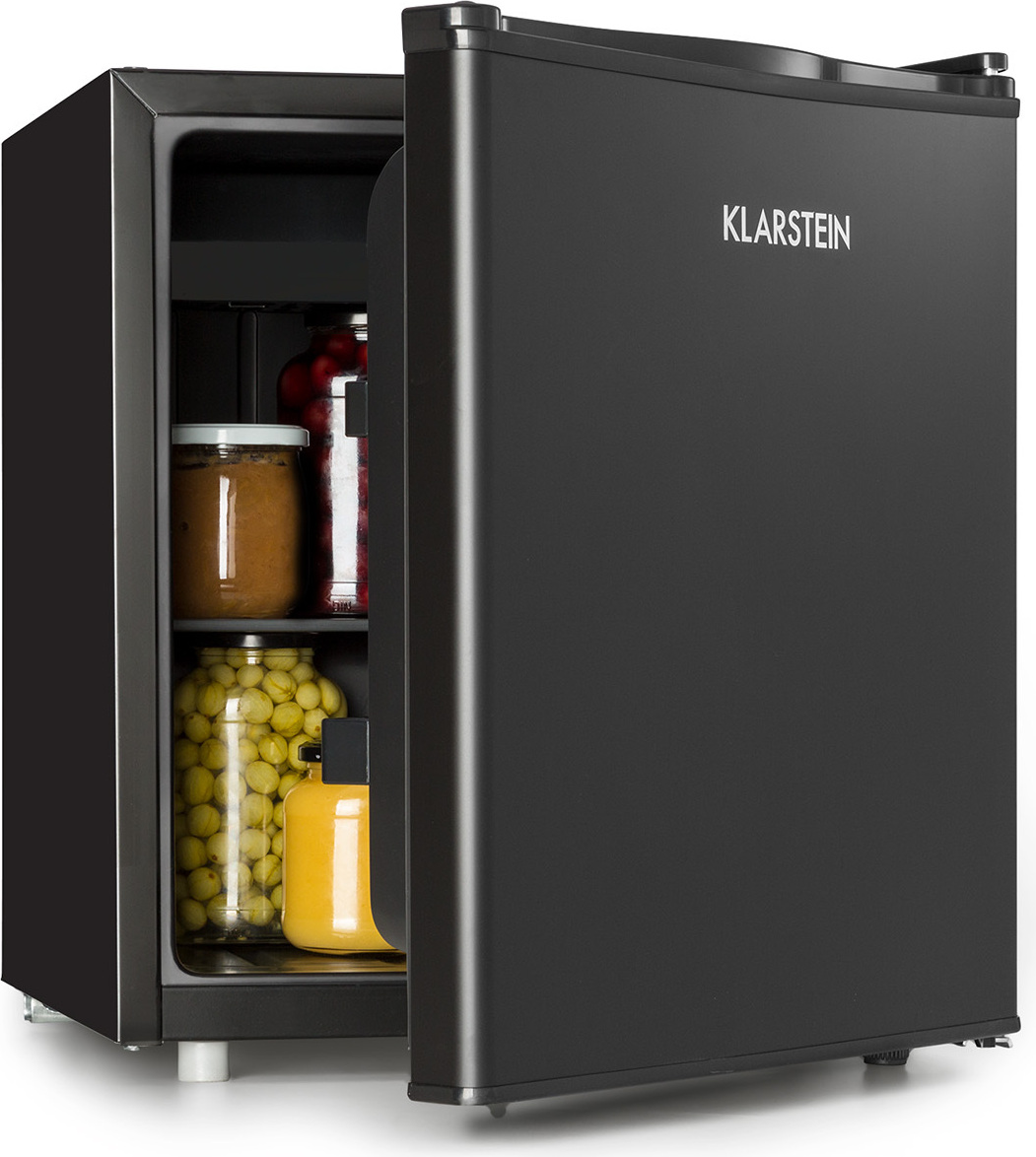 Klarstein Kühlschrank, Mini-Kühlschrank für Getränke, Kühlschrank mit Gefrierfach Klein, Kleiner Kühlschrank Lautlos, Skincare Fridge, Camping Kühlschrank, Minikühlschrank für Zimmer, Büro 0-10°C, 46L HEA14-Odsidian-48