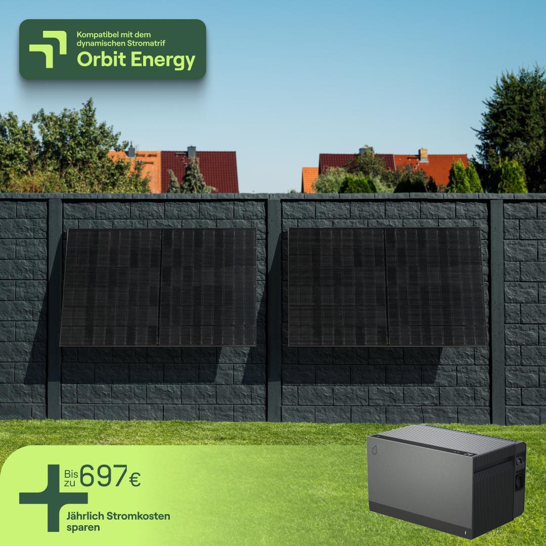 Priwatt Balkonkraftwerk für Fassade mit 2 Modulen & Speicher Avocado Orbit M (2,11 kWh) - 5m Anschlusskabel - priWall Duo SW11355.1