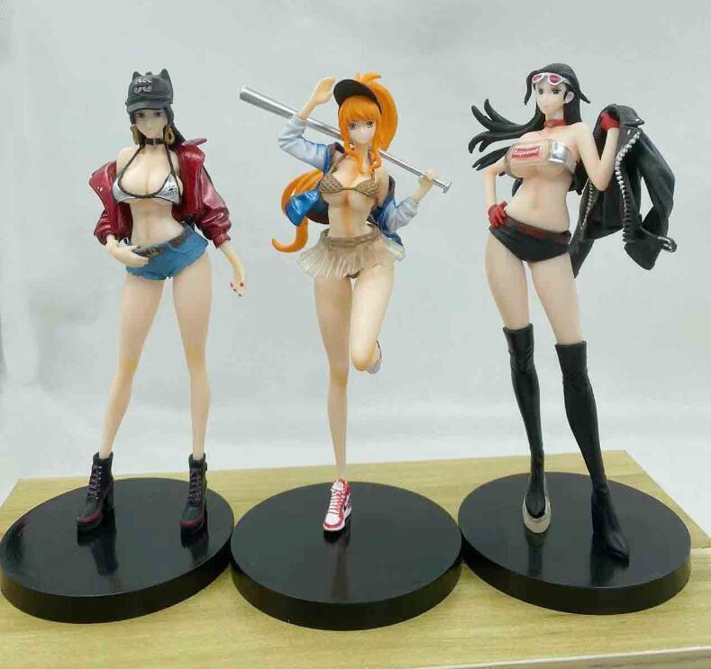 Exlene 3pcs 18cm One Piece Anime Figur Nami Robin Hancock PVC Sammlerstück Modell Action Figur