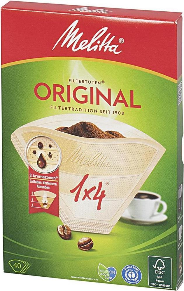 Melitta 1x4/40, Korb, Einweg-Kaffeefilter, 130 mm, 195 mm, 20 mm, 96 g