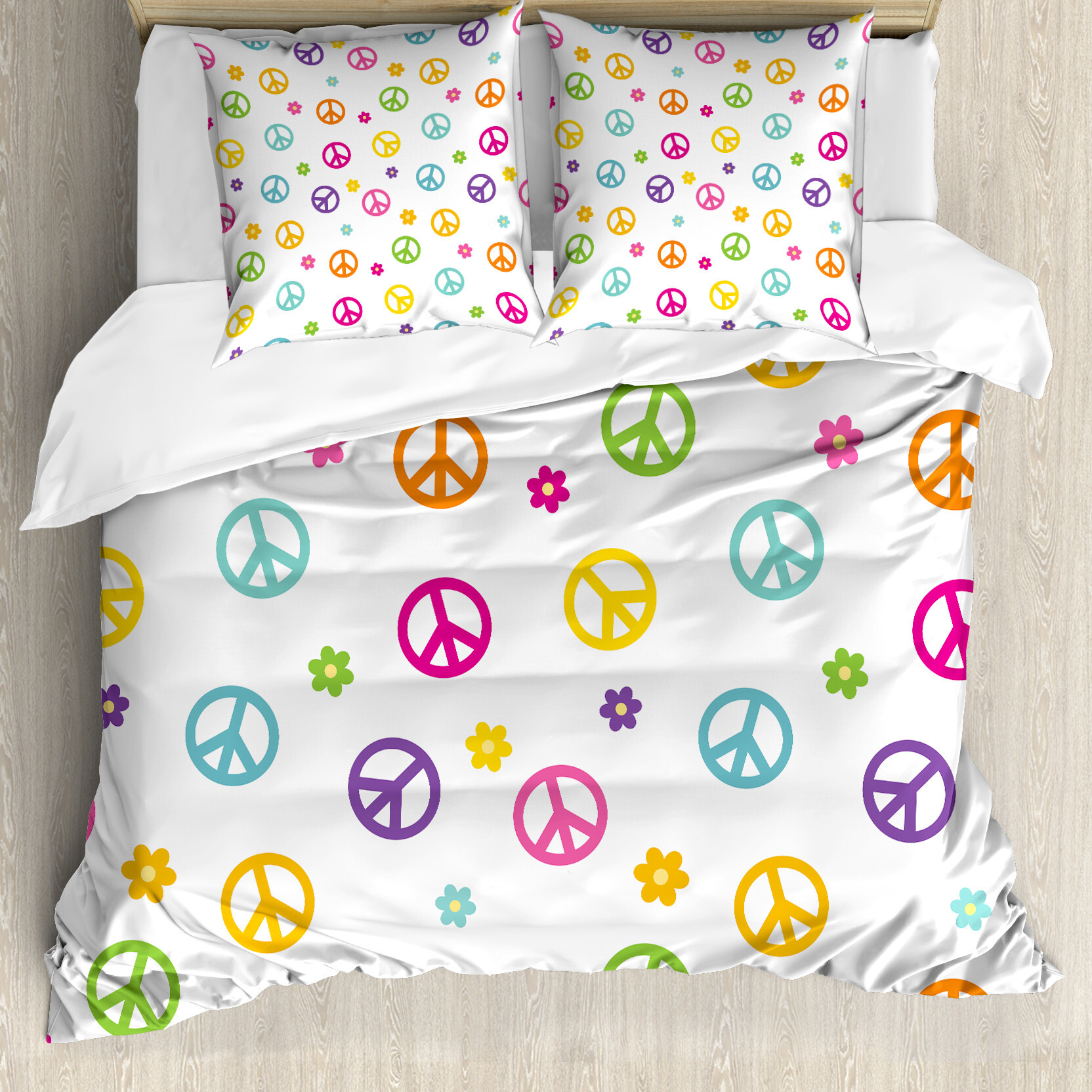 ABAKUHAUS toll Bettbezug, Alte Friedenszeichen, Milbensicher Allergiker geeignet mit Kissenbezügen, 200 cm x 200 cm - 80 x 80 cm, Mehrfarbig nevde_10973_200x200_de